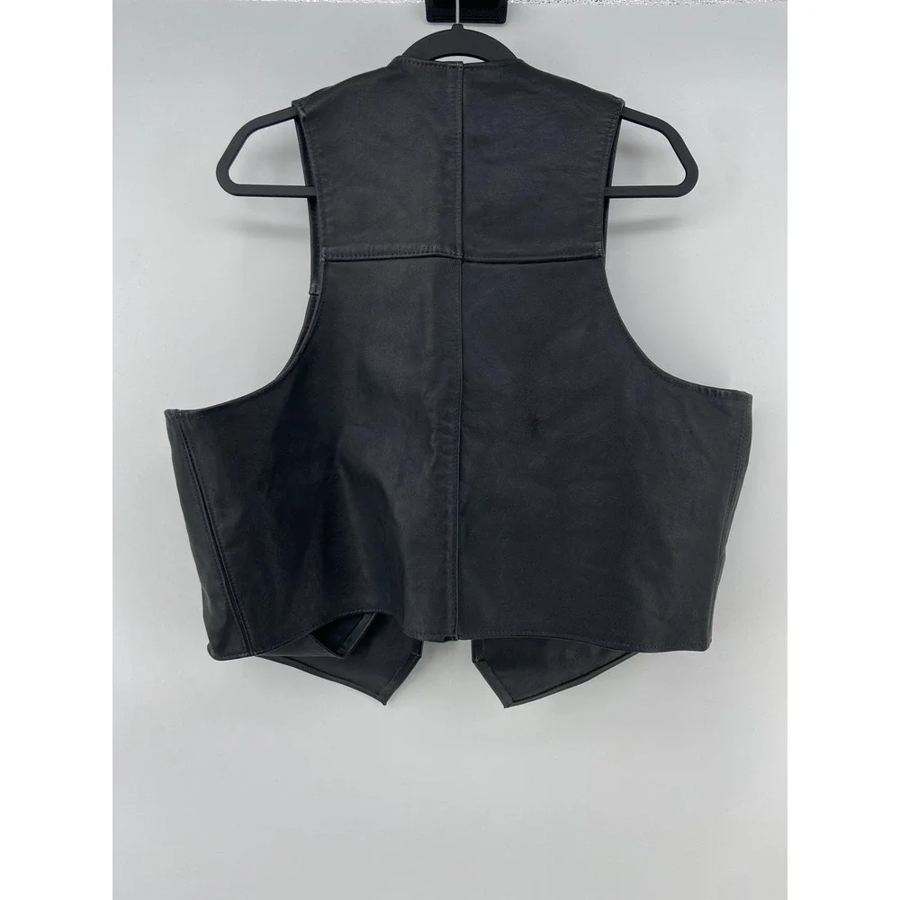 Leather Mens Biker Vest Mens‎ 40 Black Open Moto Pockets